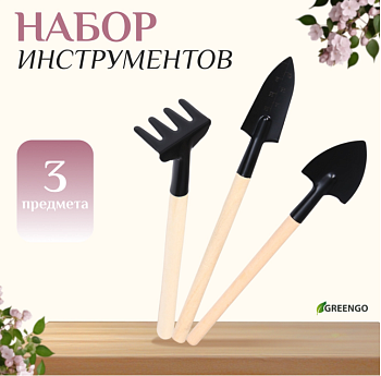 Набор садового инструмента для комнатных растений 3 предмета деревянная рукоять 24 см 1221431