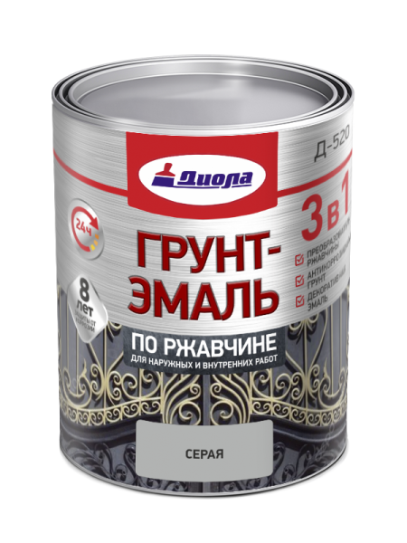 ДИОЛА Грунт-эмаль"3 в1" по ржавчине  серый 5кг/Ж.банка