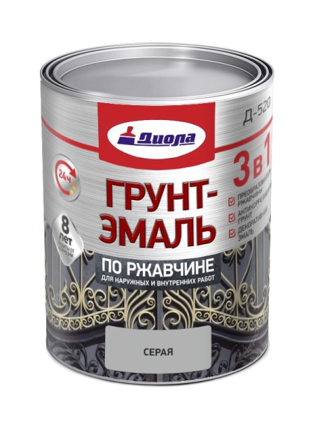 ДИОЛА Грунт-эмаль"3 в1" по ржавчине  серый 5кг/Ж.банка
