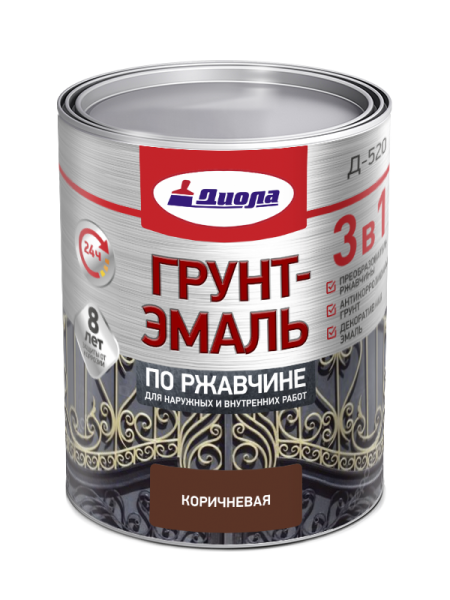 ДИОЛА Грунт-эмаль"3 в1" по ржавчине  красно-коричневая 5кг/Ж.банка