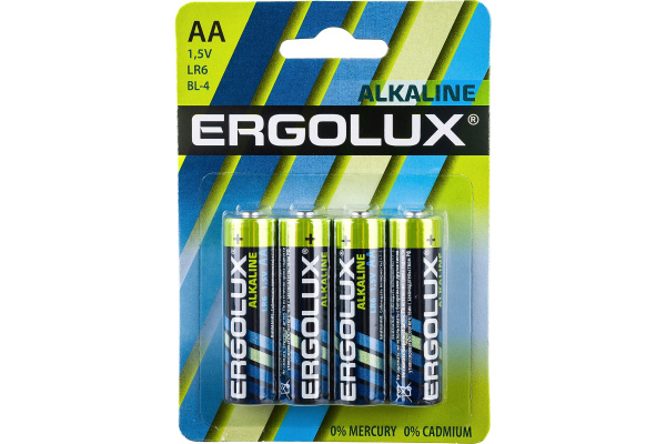 Элемент питания LR6 (AA) 1.5V алкалиновый (упак 4шт) Ergolux 11748