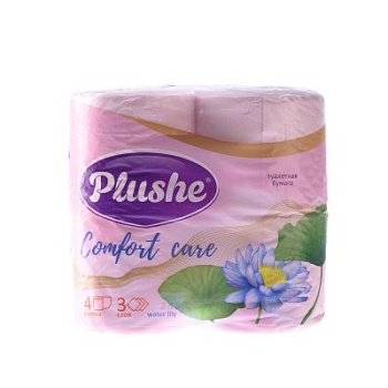 Бумага туалетная 3сл. уп.4шт Plushe "Comfort care" Water lily розовая